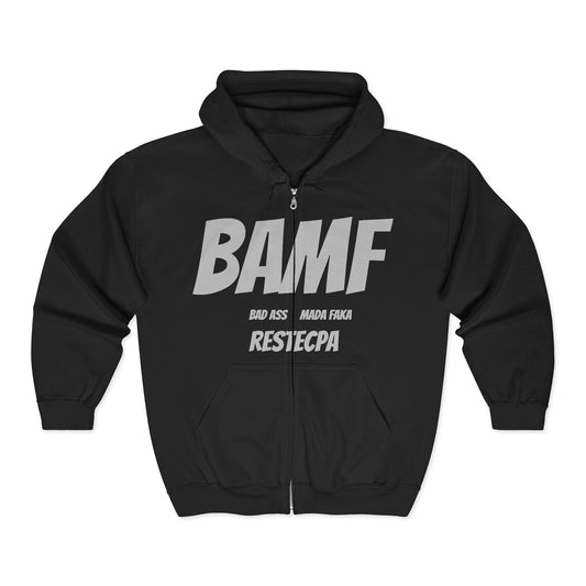 Bad Ass 'BAMF' Zipper Hoodie — Bold Mada Faka Full-Zip Sweatshirt