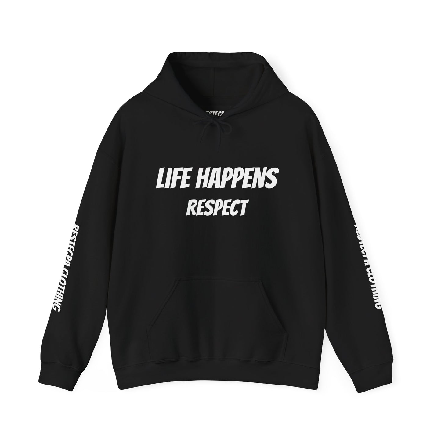 "life happens" Hoodie — Comfort Pullover with Minimal Inspirational Text