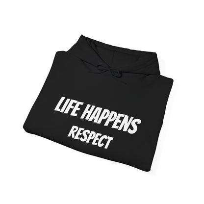 "life happens" Hoodie — Comfort Pullover with Minimal Inspirational Text