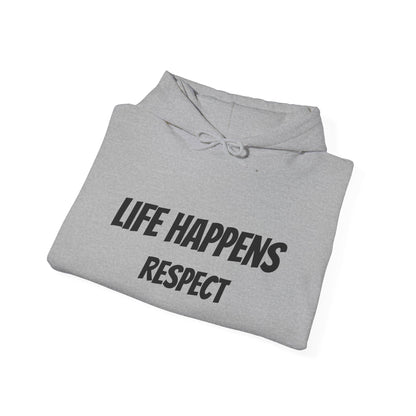 "life happens" Hoodie — Comfort Pullover with Minimal Inspirational Text