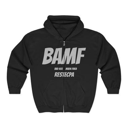Bad Ass 'BAMF' Zipper Hoodie — Bold Mada Faka Full-Zip Sweatshirt