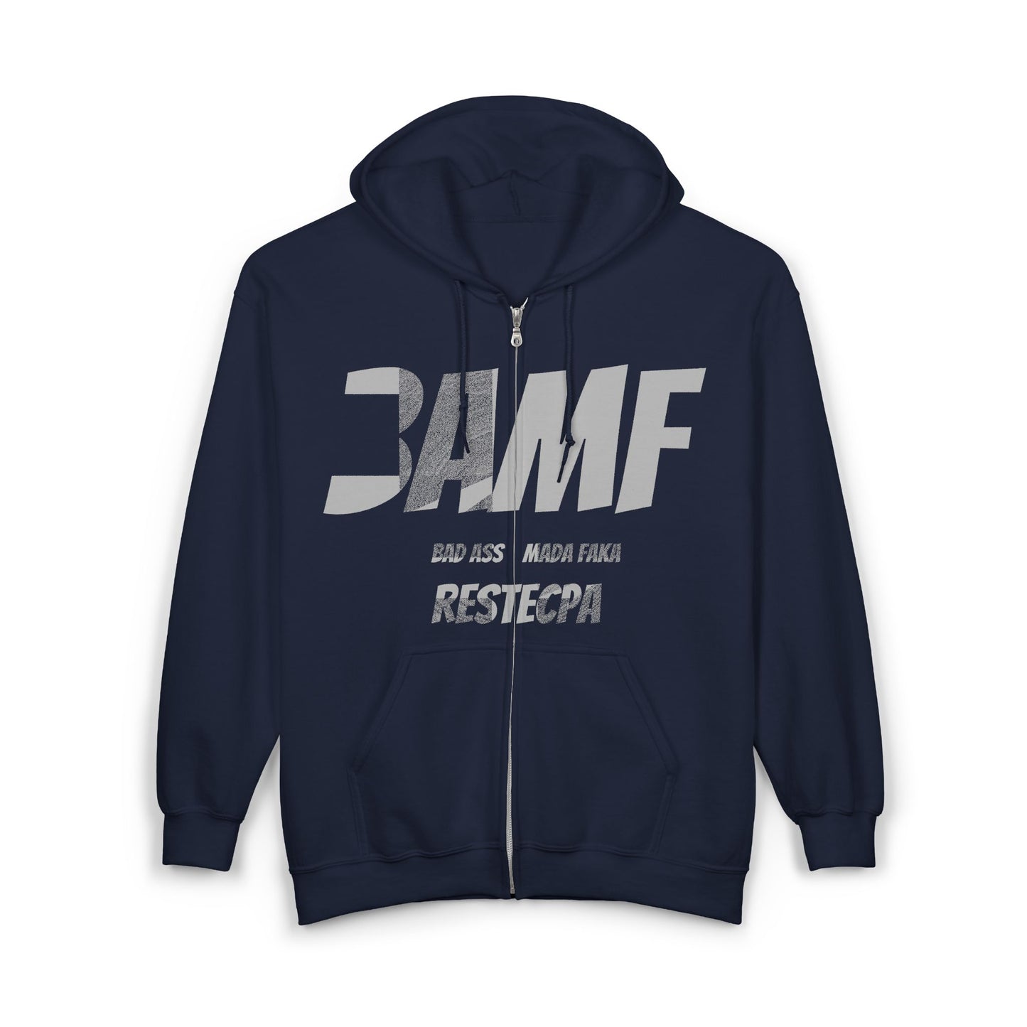 BAMF Zipper Hoodie — Bold Mada Faka Full-Zip Sweatshirt