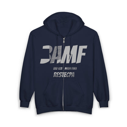 BAMF Zipper Hoodie — Bold Mada Faka Full-Zip Sweatshirt