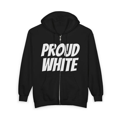 Proud White Zip Hoodie — "proud white" Full-Zip Sweatshirt