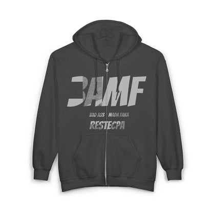 BAMF Zipper Hoodie — Bold Mada Faka Full-Zip Sweatshirt