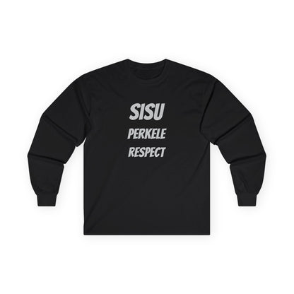 Sisu Perkele Long Sleeve Tee — Finnish Resilience & Respect Design