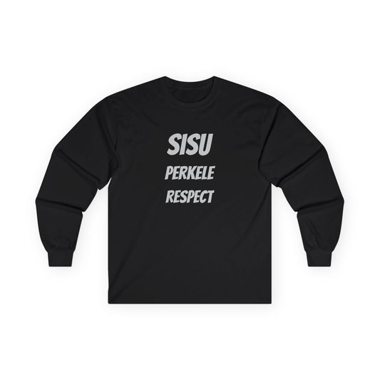 Sisu Perkele Long Sleeve Tee — Finnish Resilience & Respect Design