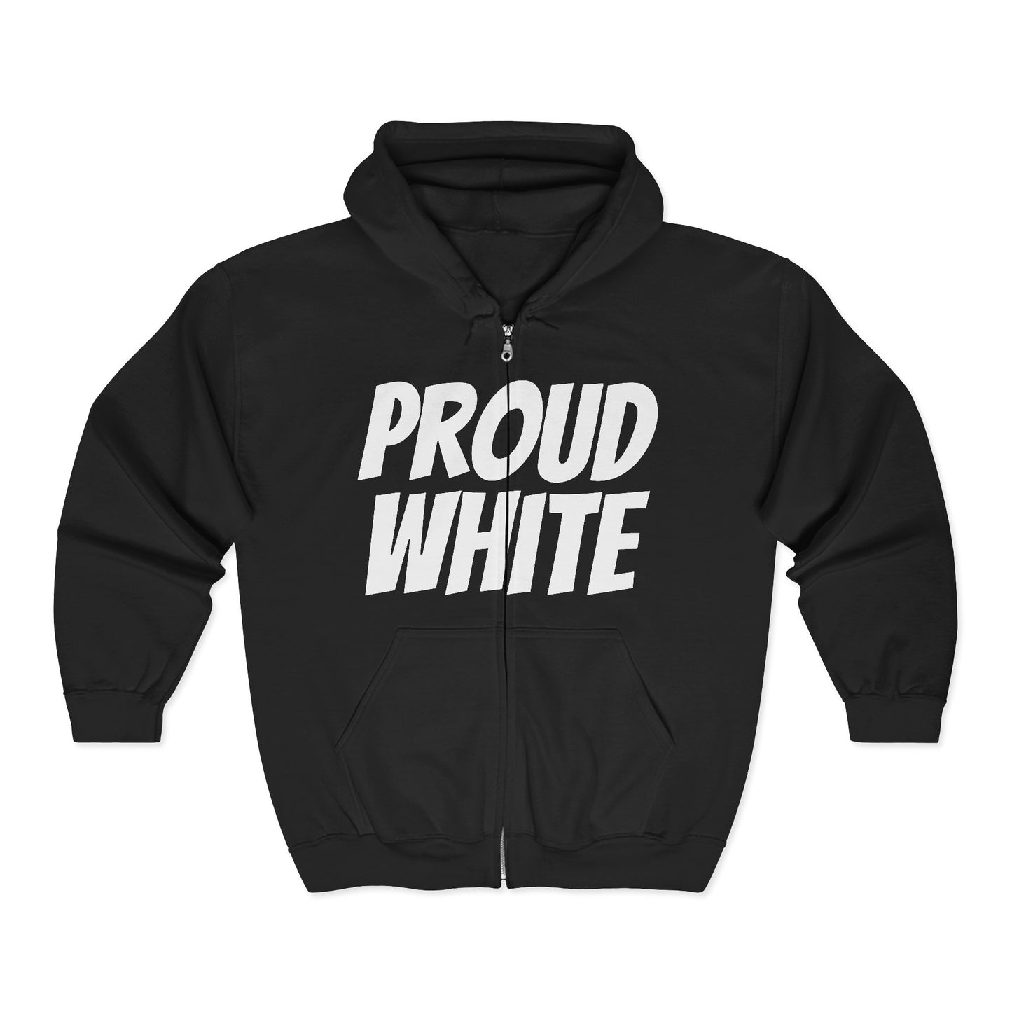 Proud White Zip Hoodie — "proud white" Full-Zip Sweatshirt