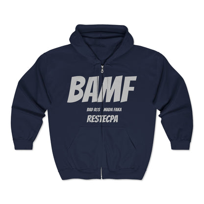 BAMF Zipper Hoodie — Bold Mada Faka Full-Zip Sweatshirt