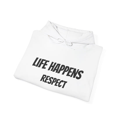 "life happens" Hoodie — Comfort Pullover with Minimal Inspirational Text