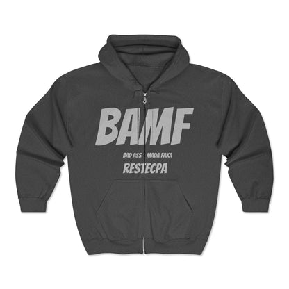 BAMF Zipper Hoodie — Bold Mada Faka Full-Zip Sweatshirt