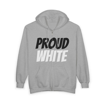 Proud White Zip Hoodie — "proud white" Full-Zip Sweatshirt