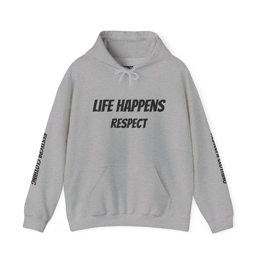 "life happens" Hoodie — Comfort Pullover with Minimal Inspirational Text