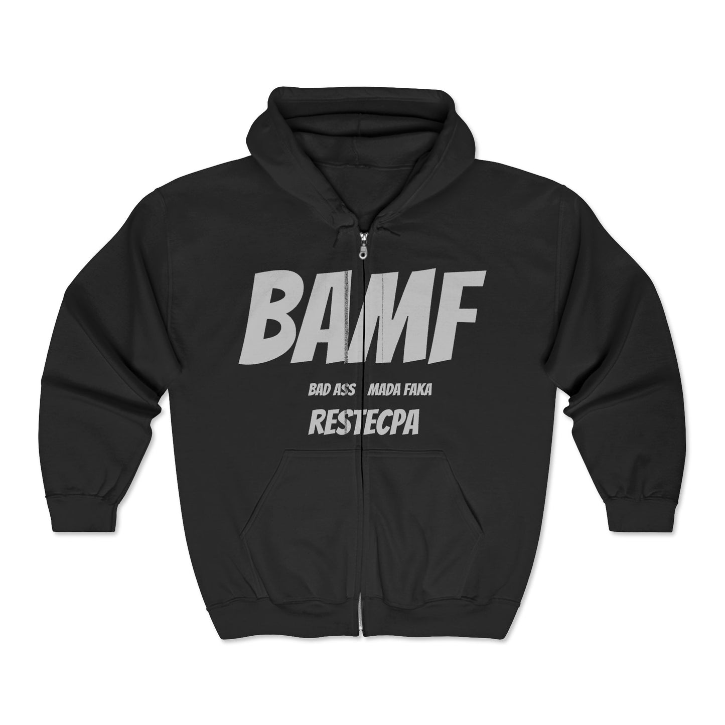 BAMF Zipper Hoodie — Bold Mada Faka Full-Zip Sweatshirt