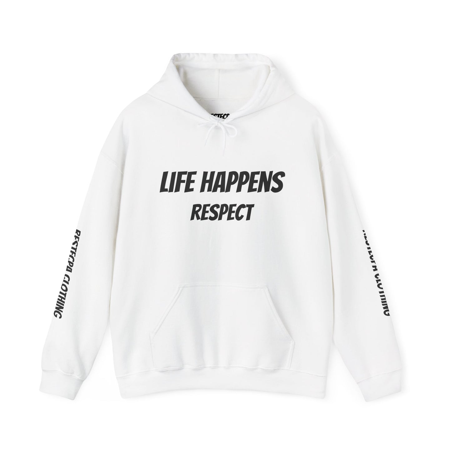 "life happens" Hoodie — Comfort Pullover with Minimal Inspirational Text